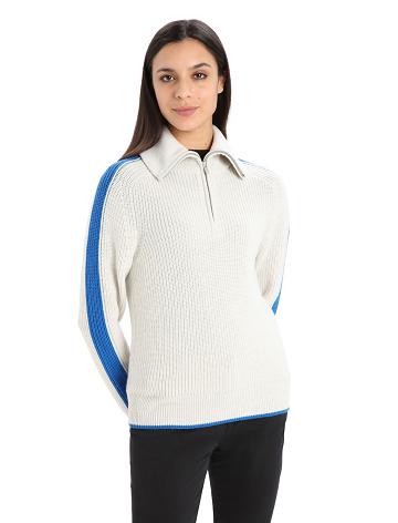 Icebreaker Merino Lodge Long Sleeve Half Zip Női Pulóverek Fehér Kék | HU 1622YXFU